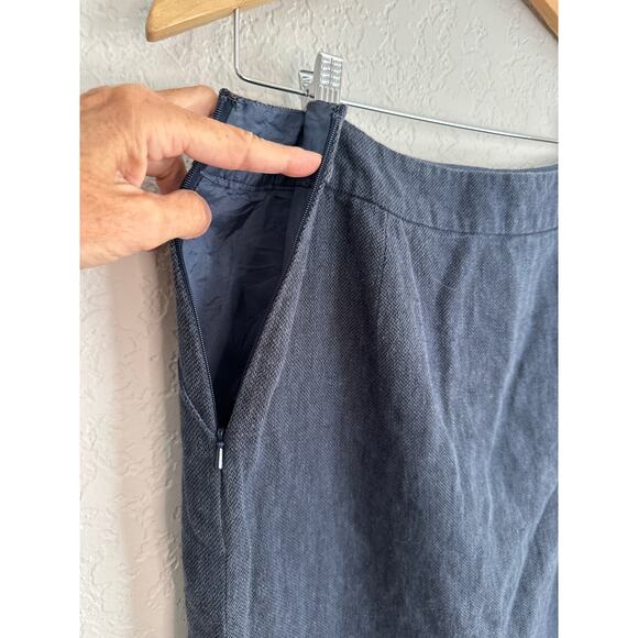 Tabitha Anthropologie Blue Linen Skirt Size 6 Academia Mini School Twee Pockets - Picture 6 of 6